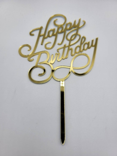 Zápich plastový zlatý Happy Birthday 4